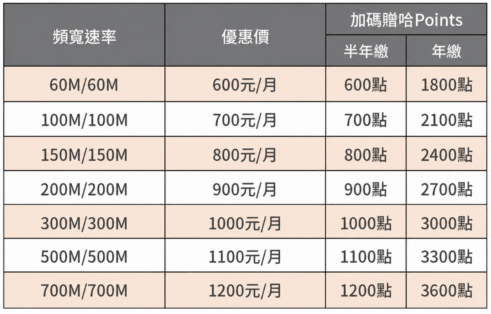 一般速率價格表